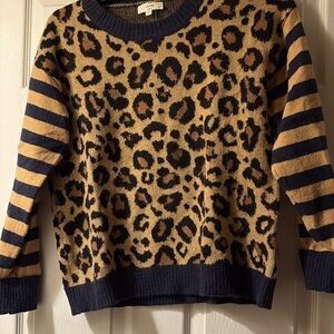 Entro Leopard Print Sweater with Navy Stripes